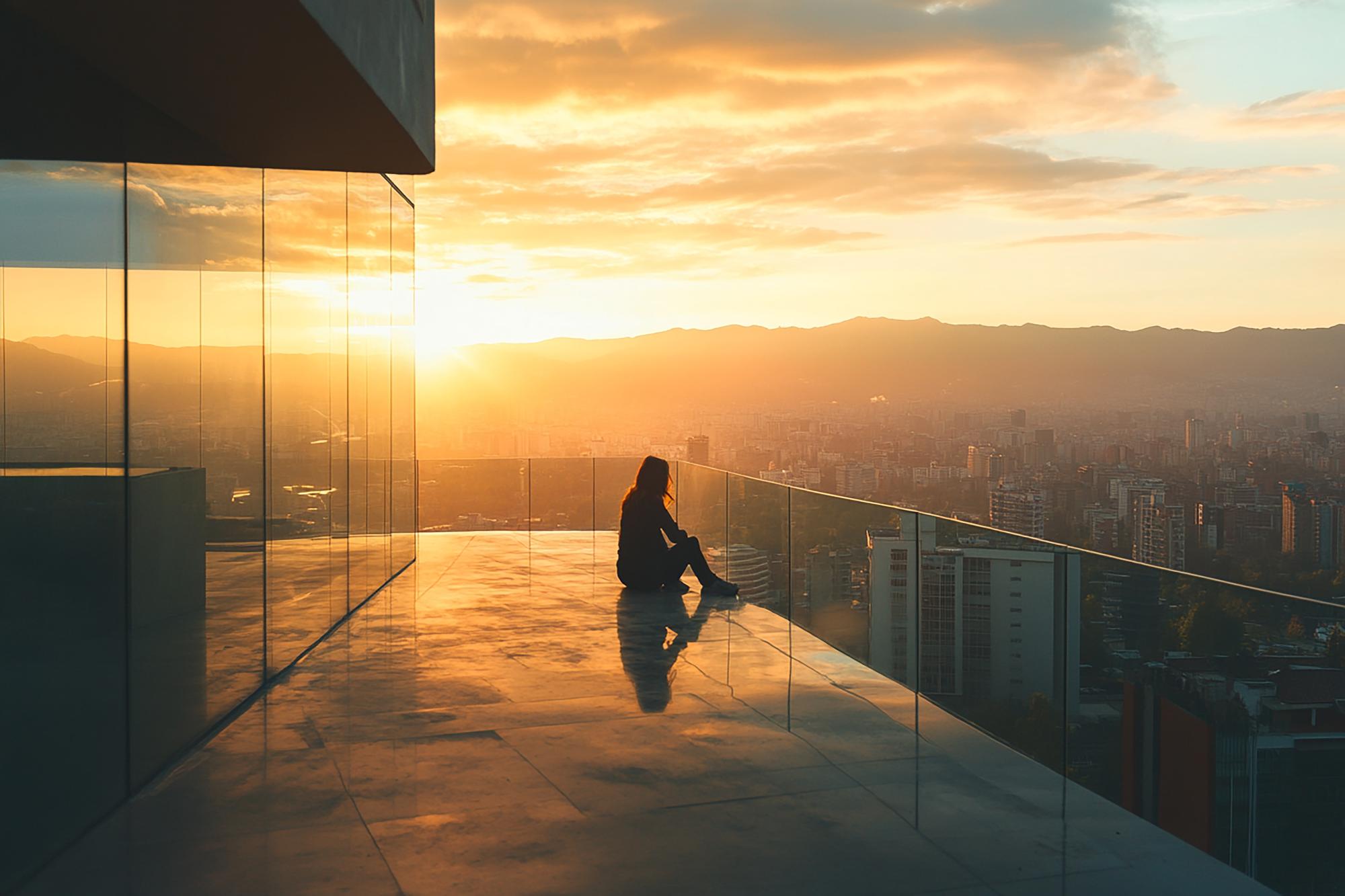 Balcony view over city skyline
